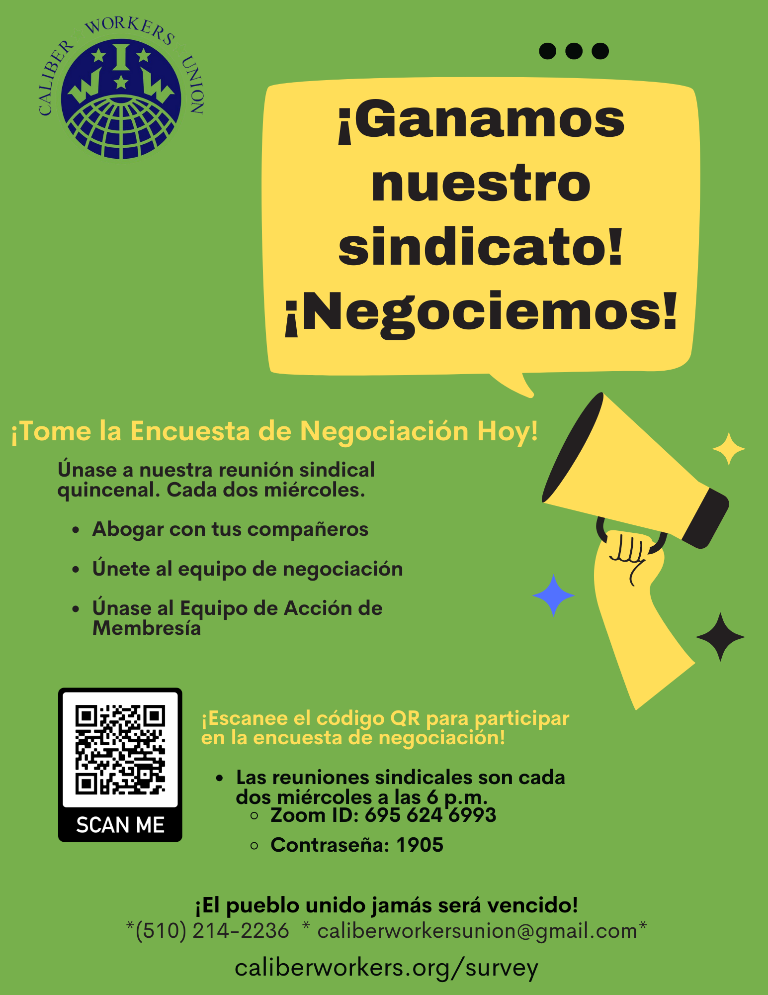 Poster advertising the membership survey at caliberworkers.org/survey